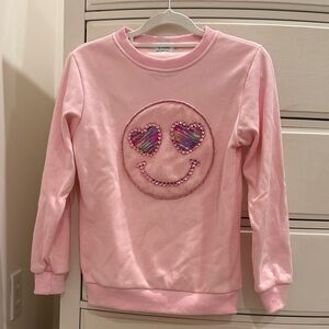 Lola + the Boys 12 Pink Shimmering Heart Eye Emoji Smiley Face Sweatshirt